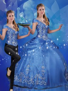 Flirting Blue Sweet 16 Dresses Military Ball and Sweet 16 and Quinceanera with Beading and Embroidery Off The Shoulder C