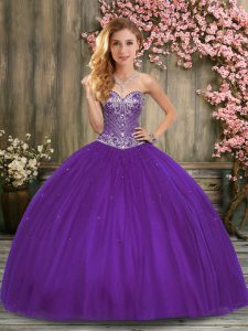 High Quality Eggplant Purple Sleeveless Taffeta Lace Up Quince Ball Gowns for Military Ball and Sweet 16 and Quinceanera