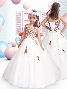 Discount White Sleeveless Tulle Lace Up Flower Girl Dresses for Less for Wedding Party