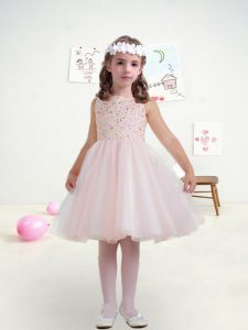 Trendy Pink Bateau Neckline Beading Toddler Flower Girl Dress Sleeveless Zipper