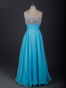 Baby Blue Empire Beading Prom Evening Gown Lace Up Chiffon Sleeveless Floor Length