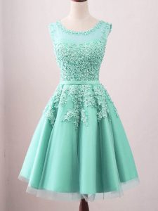Charming Sleeveless Knee Length Lace Lace Up Wedding Guest Dresses with Turquoise