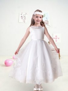 Ankle Length Ball Gowns Sleeveless White Toddler Flower Girl Dress Zipper