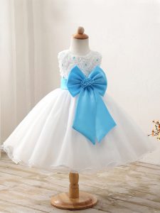 Elegant White Sleeveless Mini Length Bowknot Zipper Kids Pageant Dress