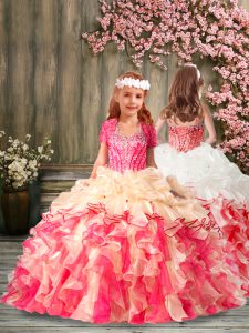 Multi-color Lace Up Pageant Gowns For Girls Beading and Ruffles and Pick Ups Sleeveless Floor Length