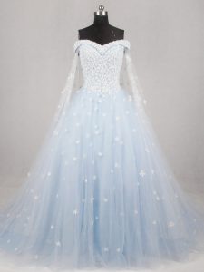 Fabulous Tulle Sleeveless Bridal Gown Watteau Train and Appliques