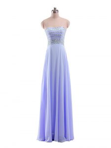 Best Beading Prom Dresses Lavender Zipper Sleeveless Floor Length