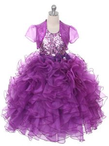 Best Ball Gowns Pageant Gowns For Girls Purple Scoop Organza Sleeveless Floor Length Lace Up
