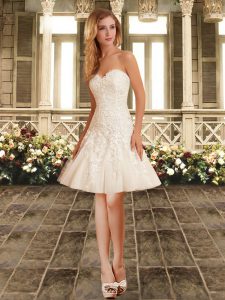 Knee Length A-line Sleeveless White Quinceanera Court of Honor Dress Lace Up