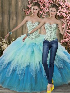 Fancy Floor Length Two Pieces Sleeveless Multi-color 15 Quinceanera Dress Lace Up
