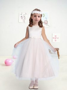 Hot Selling Ankle Length Ball Gowns Sleeveless White Flower Girl Dresses Zipper