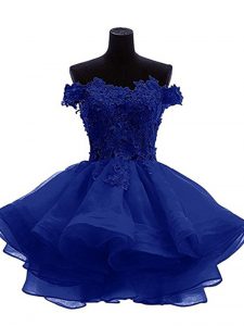 Most Popular Sleeveless Mini Length Beading and Lace and Appliques and Ruffles Zipper Prom Dresses with Royal Blue