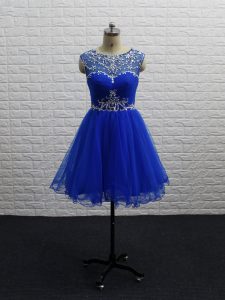 Luxurious Royal Blue Scoop Neckline Beading and Ruching Party Dress Sleeveless Zipper