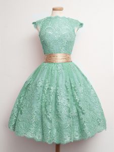 Square Cap Sleeves Lace Up Wedding Guest Dresses Turquoise Lace