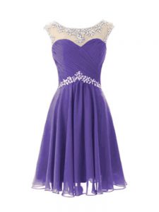 Sophisticated Knee Length Zipper Homecoming Dress Lavender for Prom and Party with Beading
