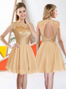 Champagne Bridesmaid Dresses Prom and Party with Beading and Lace Bateau Sleeveless Backless