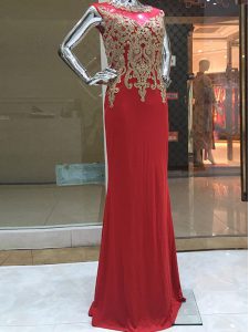 Graceful Red Prom Party Dress Prom and Military Ball and Sweet 16 with Beading and Appliques Scoop Sleeveless Zipper