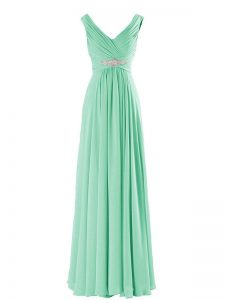 Enchanting Chiffon V-neck Sleeveless Zipper Beading Quinceanera Court of Honor Dress in Apple Green