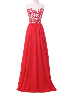 Red Empire Chiffon Sweetheart Sleeveless Lace and Appliques Lace Up Homecoming Dress Online