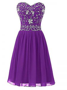 Knee Length Empire Sleeveless Eggplant Purple Prom Party Dress Zipper