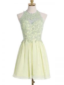 Eye-catching Sleeveless Knee Length Appliques Lace Up Court Dresses for Sweet 16 with Light Yellow