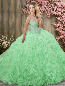 Apple Green Quinceanera Gowns Military Ball and Sweet 16 and Quinceanera with Beading Sweetheart Sleeveless Brush Train 