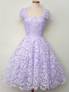 Lace Scoop Sleeveless Lace Up Lace Bridesmaid Gown in Lavender
