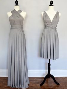 Superior Ruching Dama Dress Grey Lace Up Sleeveless Floor Length