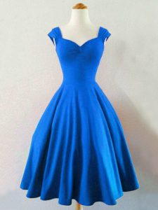 Sleeveless Taffeta Knee Length Lace Up Wedding Party Dress in Blue with Ruching
