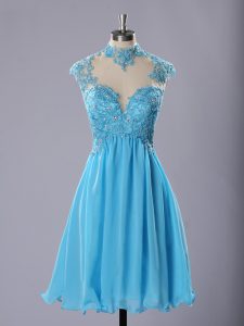 Chiffon Sleeveless Knee Length Prom Dresses and Lace and Appliques