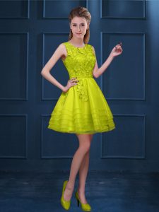 Custom Made Yellow Green Wedding Party Dress Prom and Party with Lace and Ruffled Layers Scoop Sleeveless Zipper