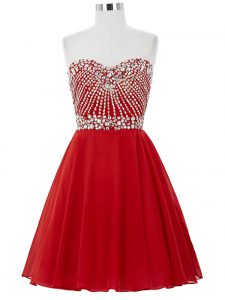 Glorious Red Sleeveless Chiffon Lace Up Prom Dresses for Prom and Party and Sweet 16