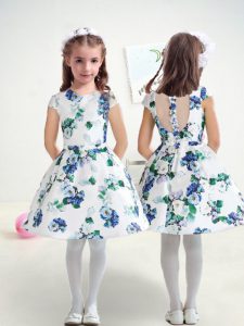 Multi-color Zipper Flower Girl Dresses for Less Pattern Cap Sleeves Knee Length