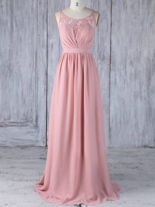 Pink Sleeveless Appliques Floor Length Damas Dress