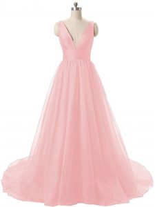Baby Pink A-line Ruching Evening Dress Zipper Organza Sleeveless