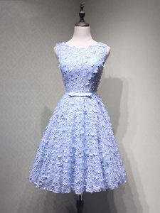 Custom Designed Lavender Scoop Neckline Belt Prom Evening Gown Sleeveless Lace Up