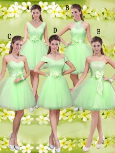 Cheap Sleeveless Lace and Belt Lace Up Bridesmaid Dresses