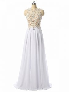 Fitting White Empire Chiffon Scoop Sleeveless Beading and Lace and Appliques High Low Zipper Womens Evening Dresses