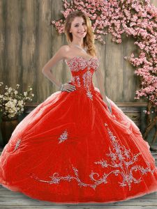 Inexpensive Sweetheart Sleeveless Lace Up 15th Birthday Dress Red Tulle