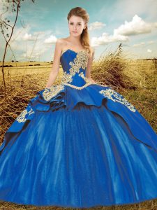 Cheap Sweetheart Sleeveless Court Train Lace Up Sweet 16 Quinceanera Dress Royal Blue Taffeta and Tulle