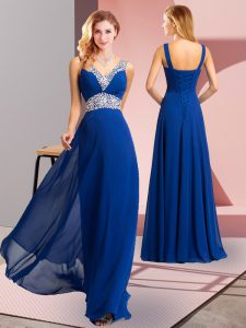 Royal Blue Evening Dress V-neck Sleeveless Lace Up