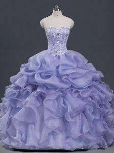 High End Lavender Quinceanera Gown Sweet 16 and Quinceanera with Beading and Ruffles and Pick Ups Sweetheart Sleeveless 