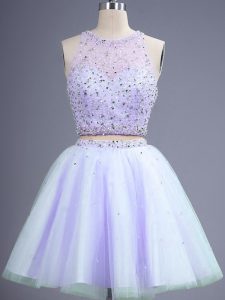 Lavender Sleeveless Tulle Lace Up Wedding Party Dress for Prom and Party and Wedding Party