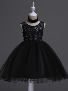 Great Black Sleeveless Beading and Lace Knee Length Little Girl Pageant Gowns