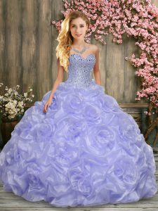 Glorious Lavender Sleeveless Fabric With Rolling Flowers Lace Up 15 Quinceanera Dress for Military Ball and Sweet 16 and