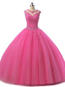 Cute Sleeveless Lace Up Floor Length Beading and Lace Quinceanera Gown