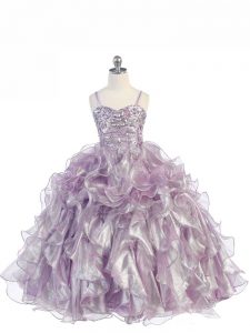 Custom Made Floor Length Lavender Little Girls Pageant Dress Wholesale Spaghetti Straps Sleeveless Lace Up