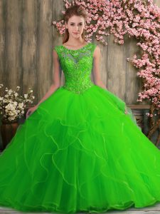 Scoop Sleeveless Quinceanera Dresses Floor Length Beading and Embroidery Tulle