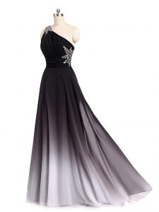 Custom Designed Beading and Ruching Prom Dress Multi-color Lace Up Sleeveless Brush Train