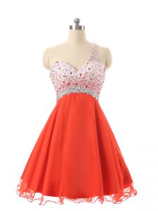 Popular Beading Prom Evening Gown Orange Red Backless Sleeveless Mini Length